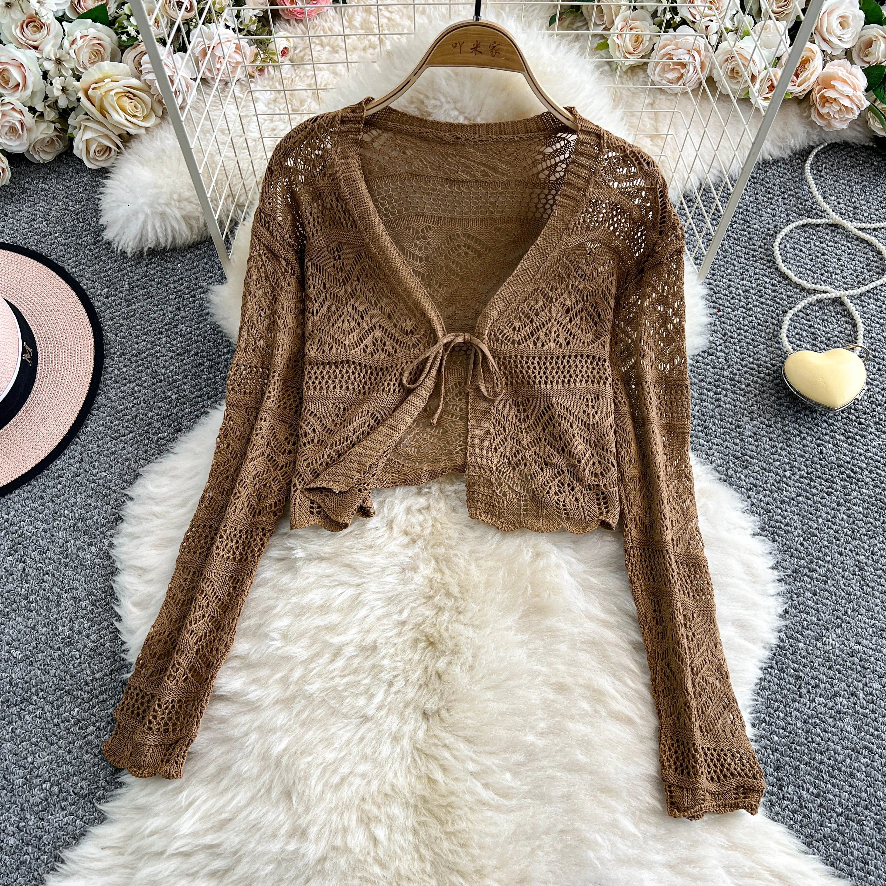 トップス Kiki lace cardigan set tops AM1755 Crochet Lace Tie-Front Cardigan | Boho Festival Layer in 6 colours