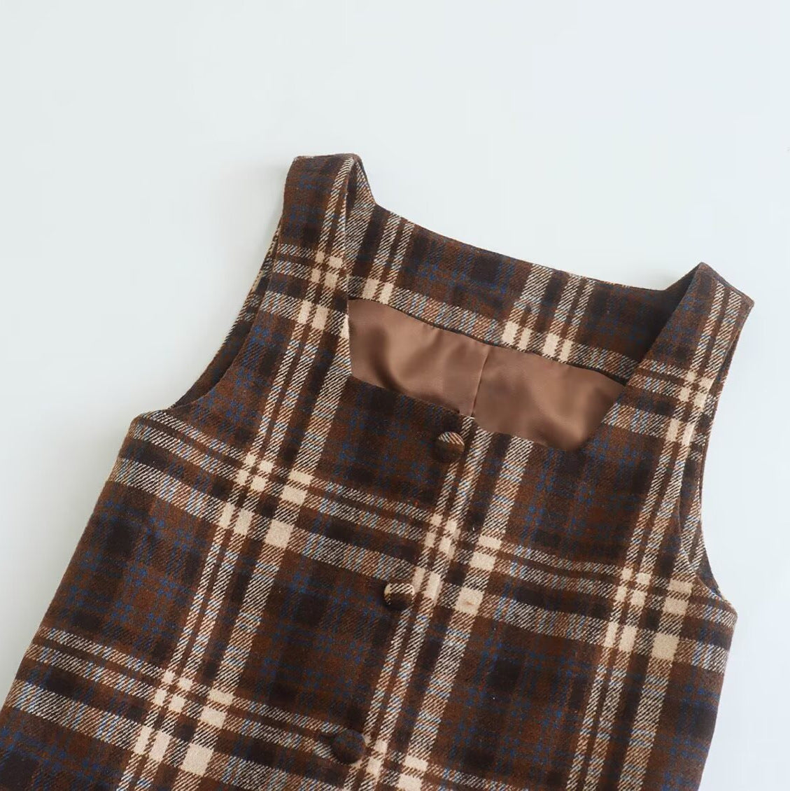 Brown Plaid Button-Front Mini Dress