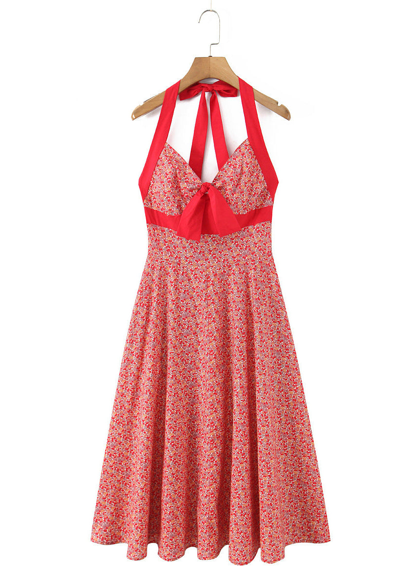 Red Floral Halter Midi Dress