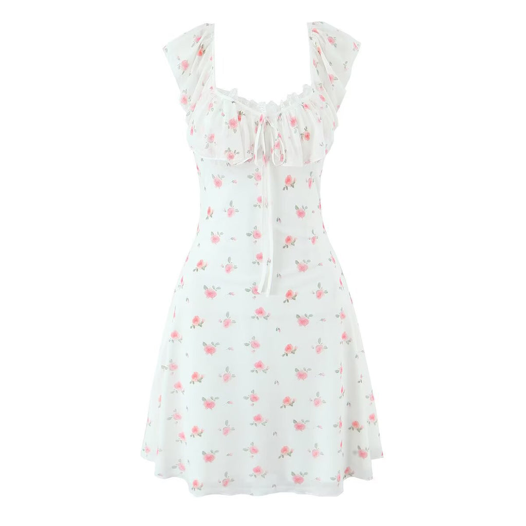 Pastel Floral Ruffle Mini Dress | Mint Floral Flutter or White Boho Ruffle Mini
