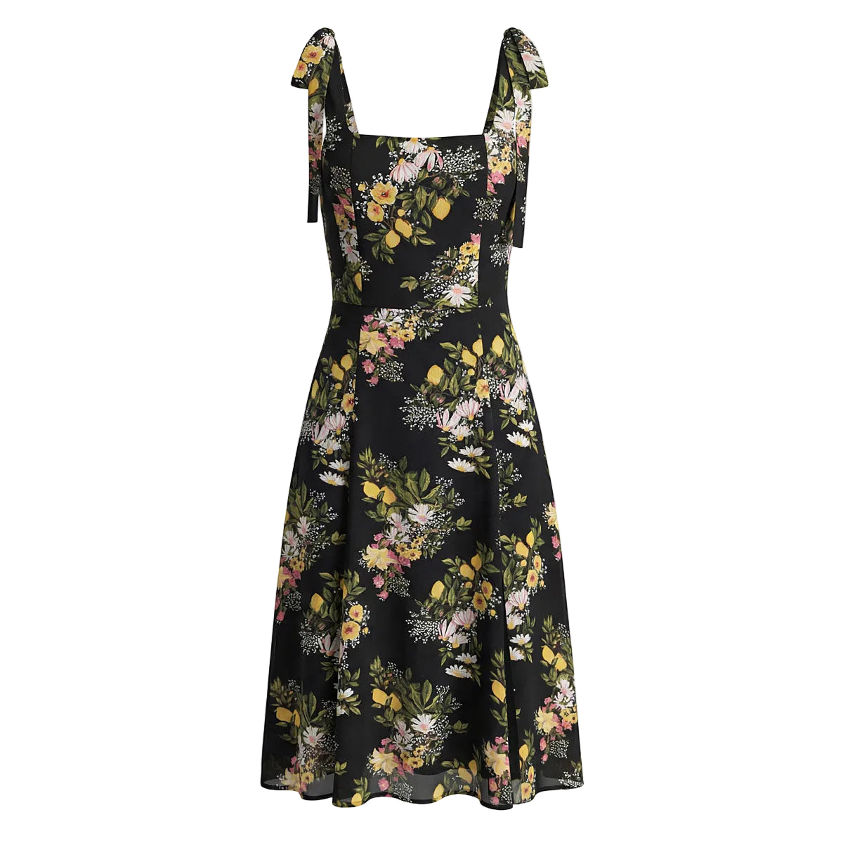 Boho Tie-Shoulder Square Neck Sundress in Dark Orchard Print