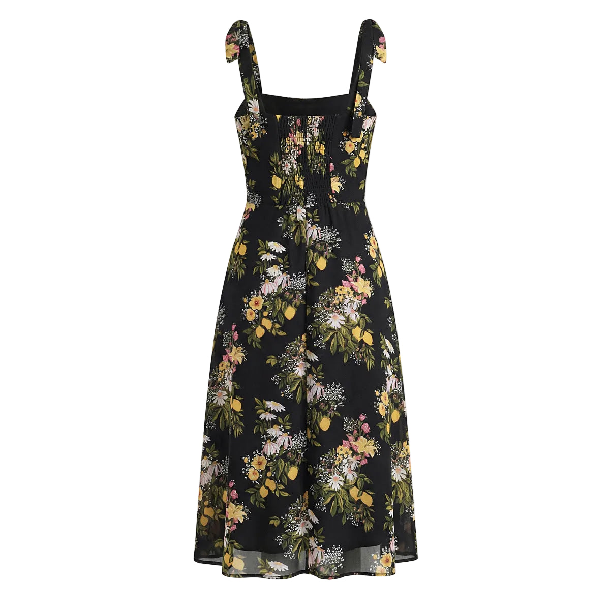 Boho Tie-Shoulder Square Neck Sundress in Dark Orchard Print