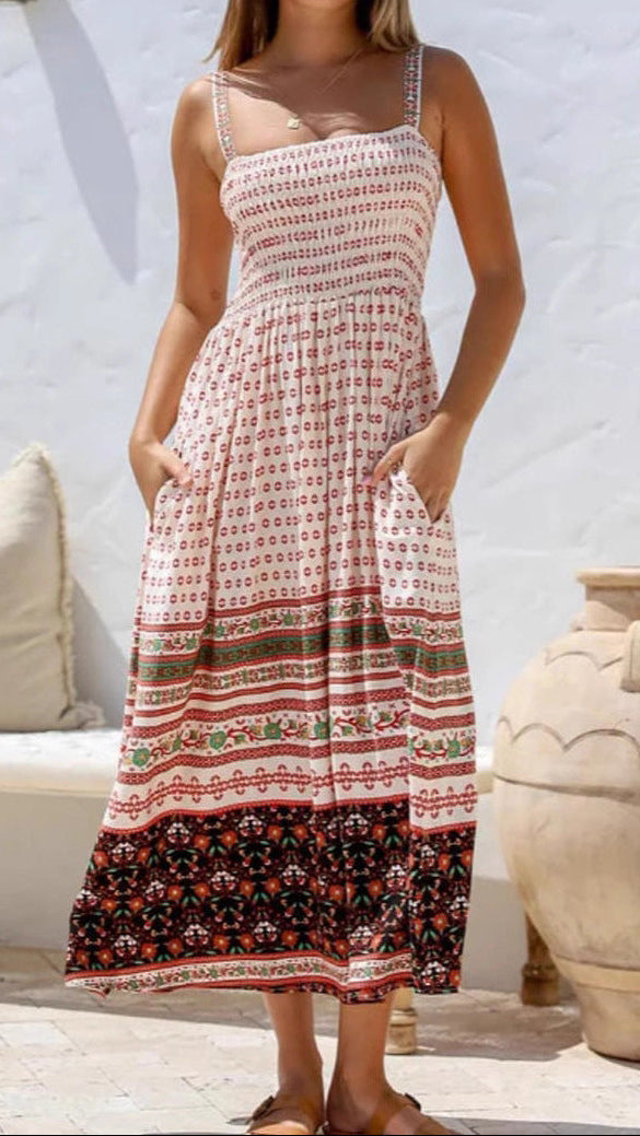 Gypsy Folk Terracotta Print Maxi Dress