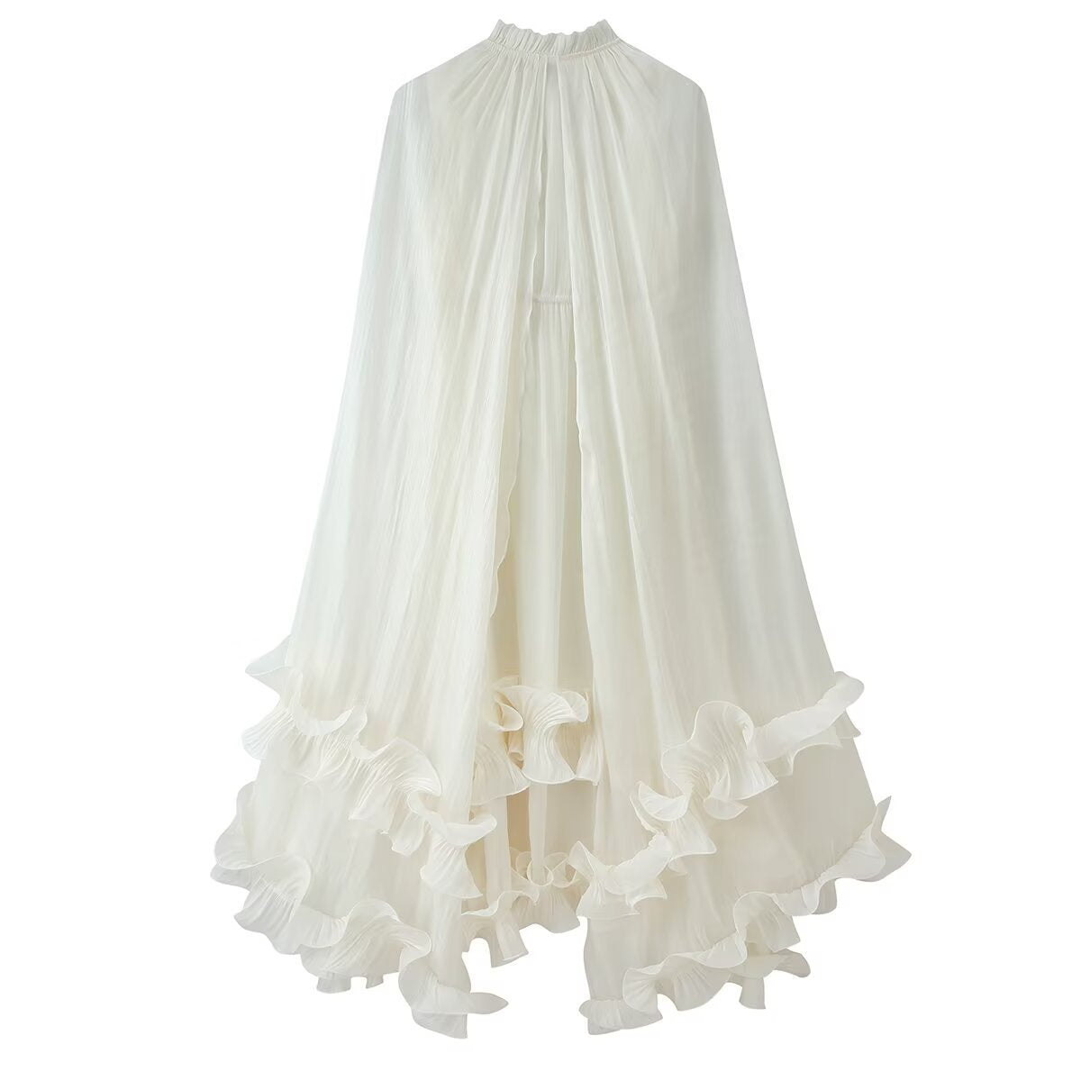 Cream Ruffle Tiered Cape Dress