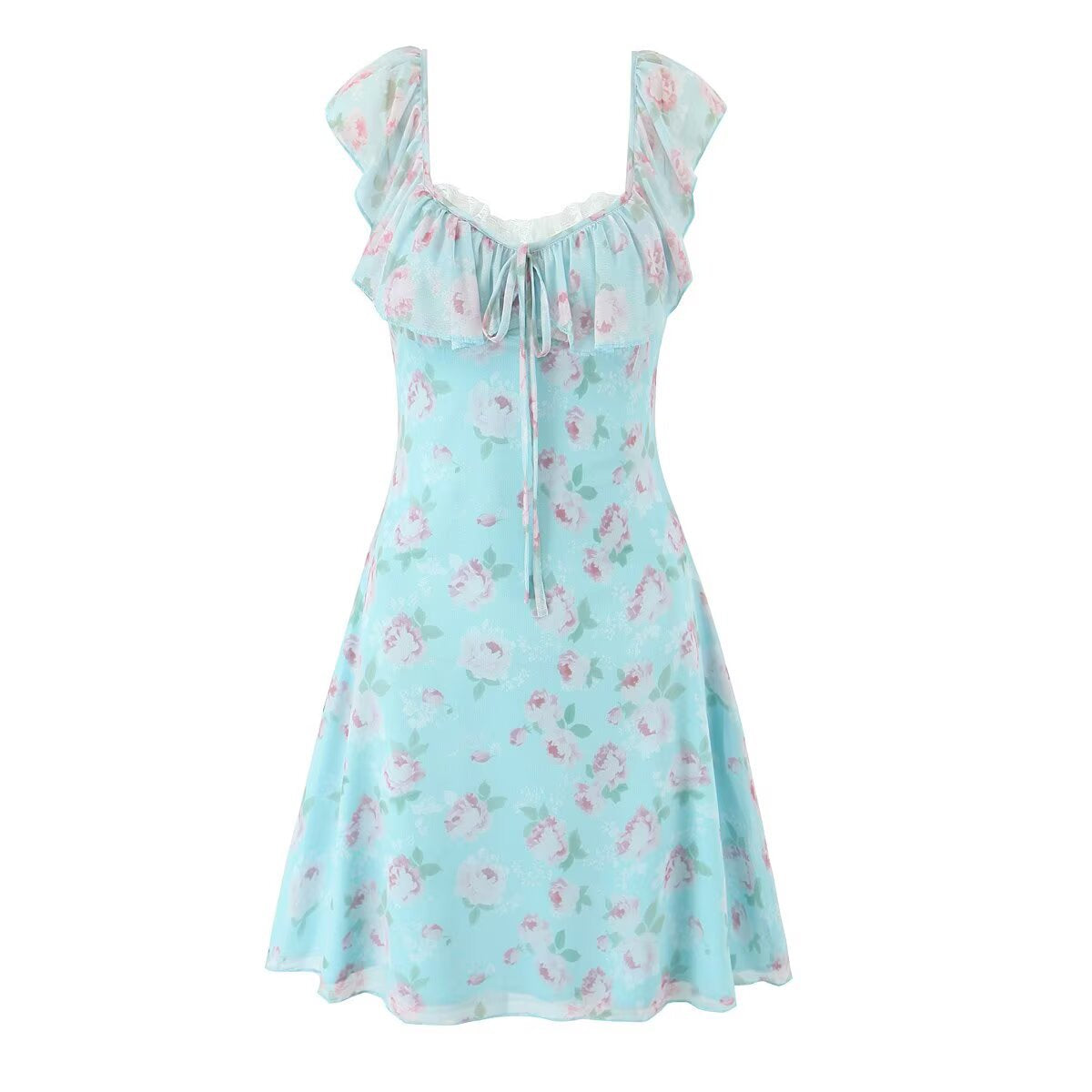 Pastel Floral Ruffle Mini Dress | Mint Floral Flutter or White Boho Ruffle Mini