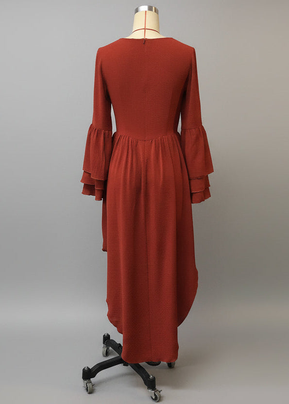 Rust Red Ruffle High-Low Dress