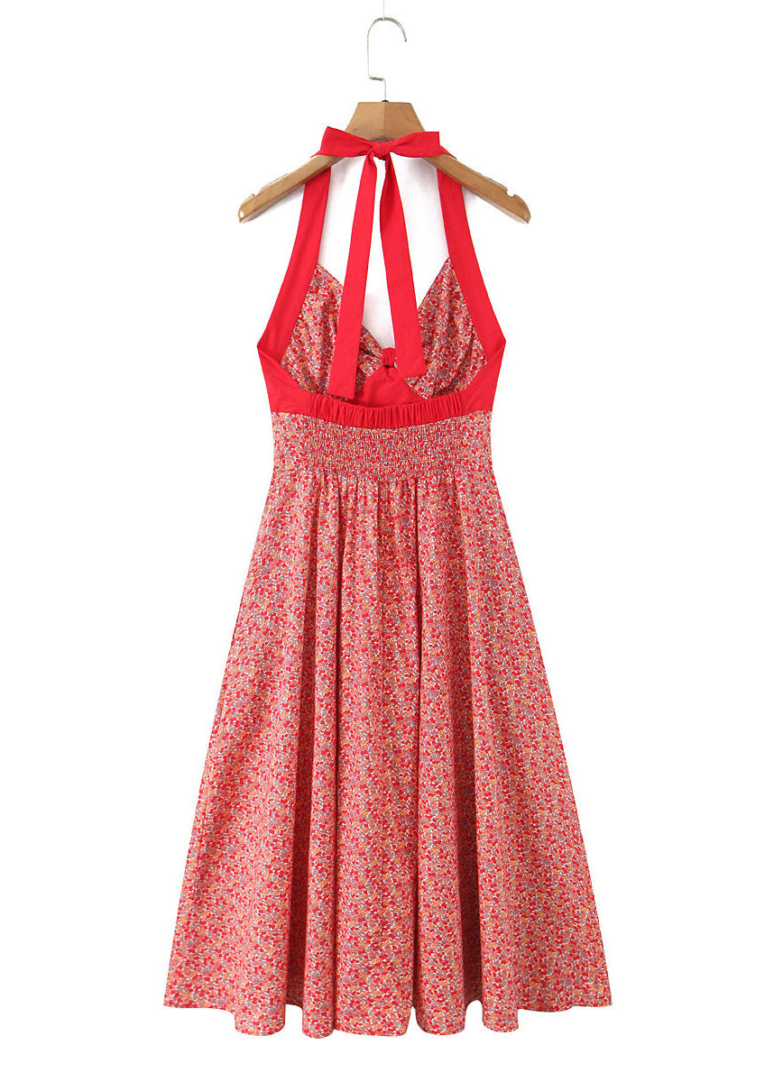 Red Floral Halter Midi Dress