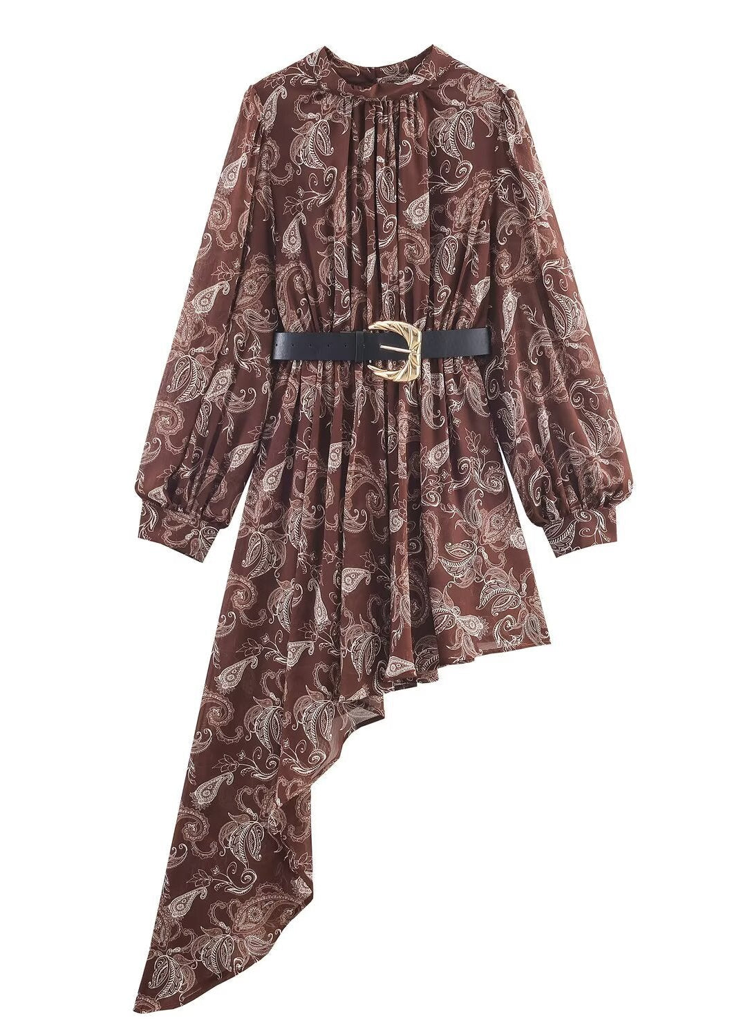 Brown Paisley High-Low Shirt Dress