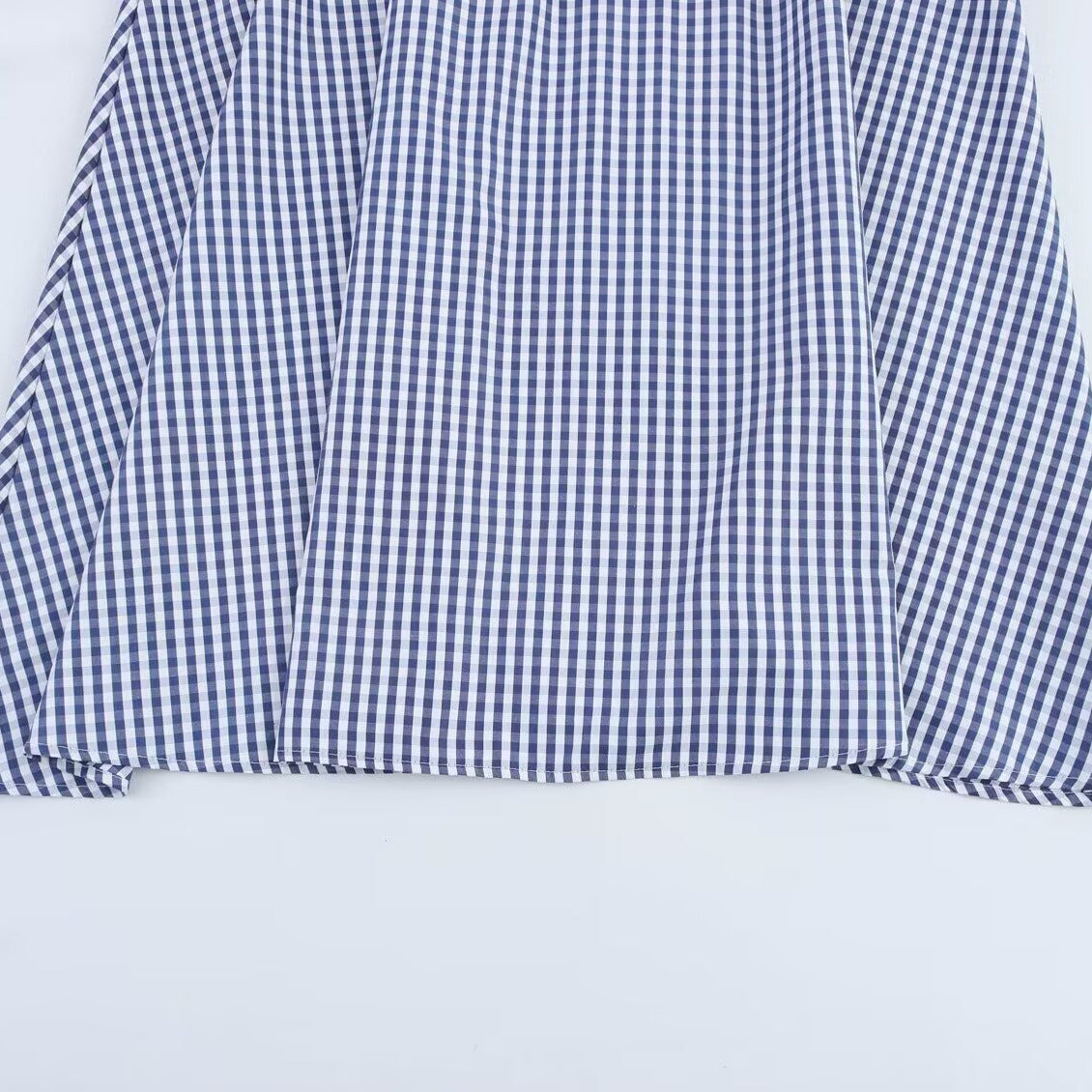 Navy Gingham Tie-Shoulder Midi Dress