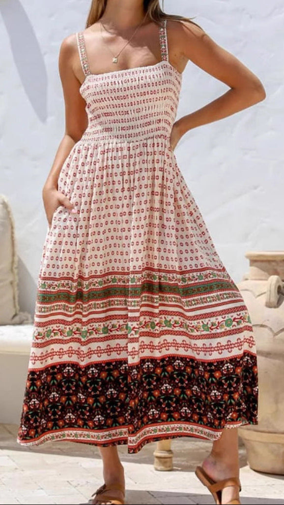 Gypsy Folk Terracotta Print Maxi Dress