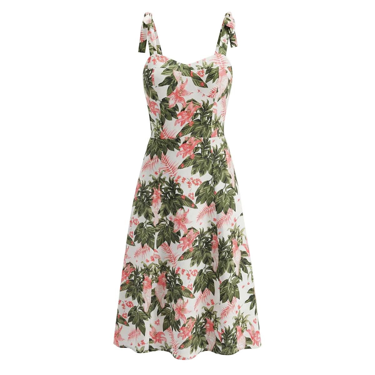 Boho Tie-Shoulder Sundress in White Lily Blossom Print