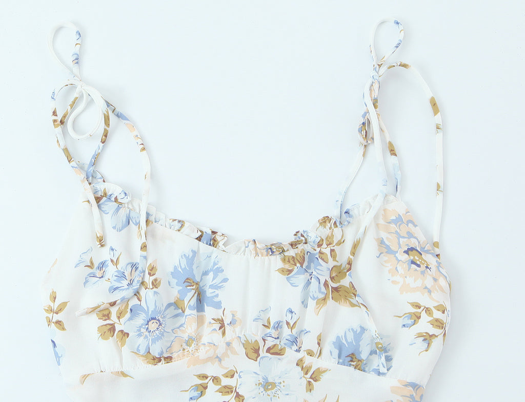 Boho Floral Fairy Sundress in White with Blossom Print
