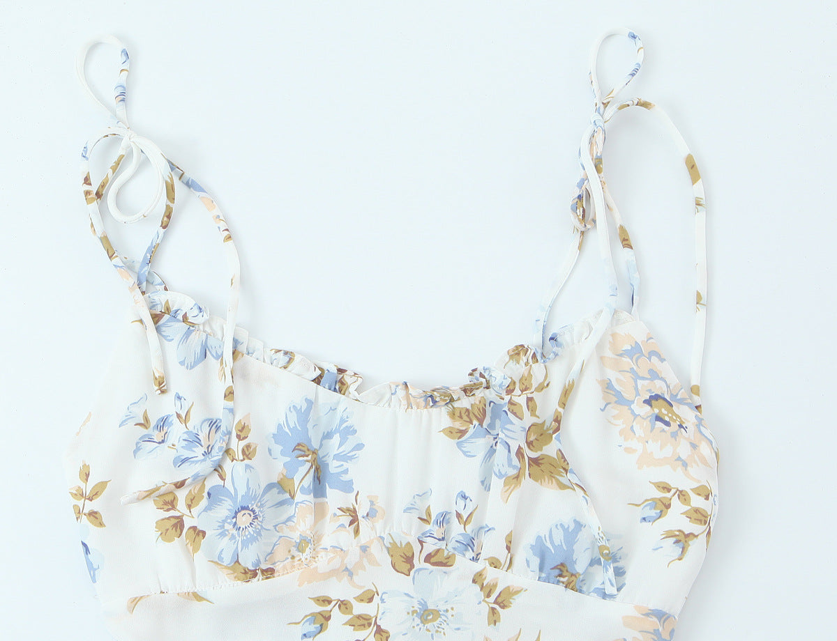 Boho Floral Fairy Sundress in White with Blossom Print