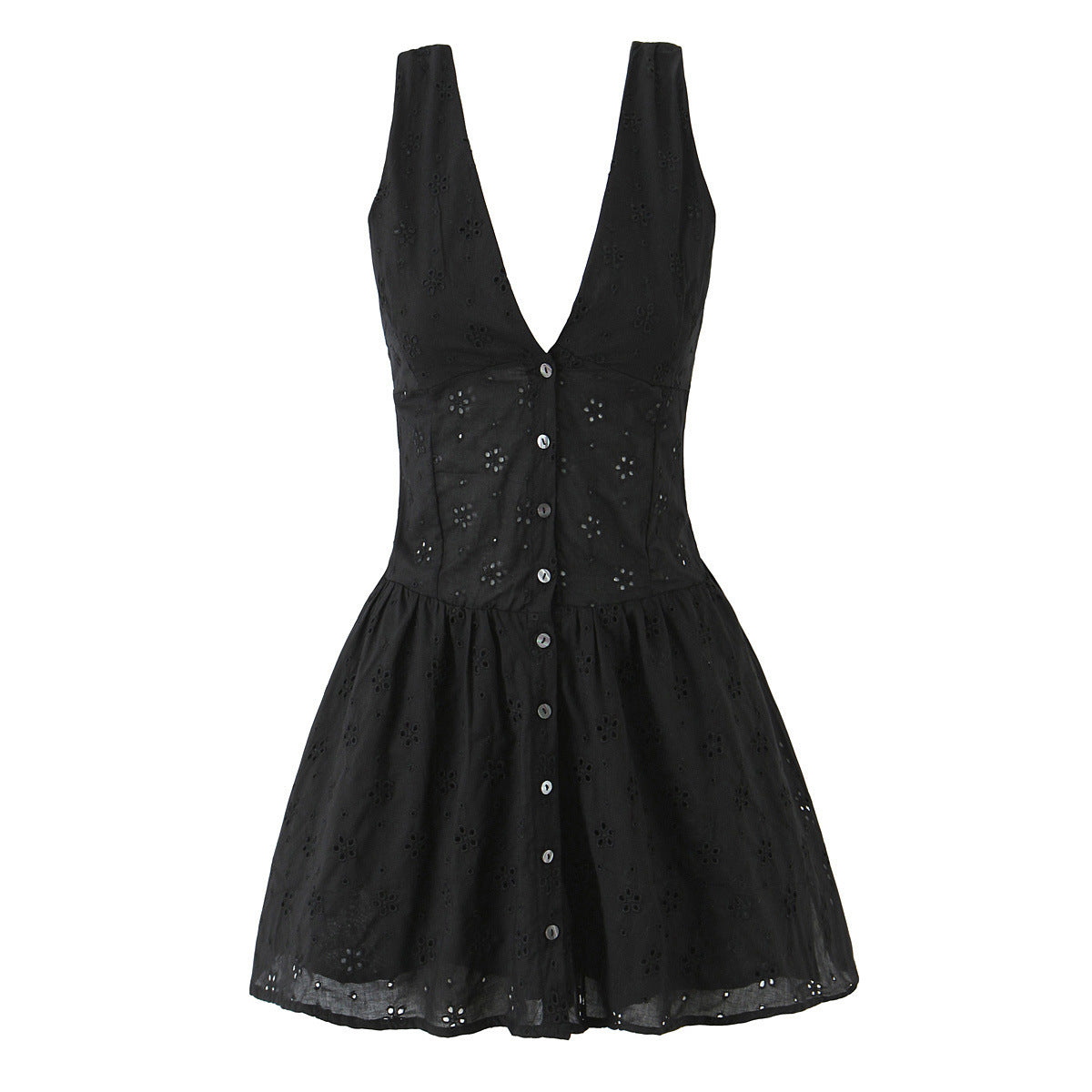 Black Broderie Anglaise Plunge Mini Dress