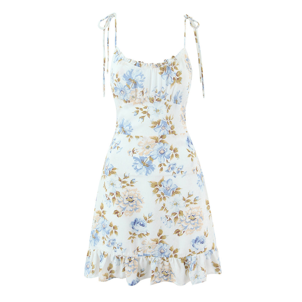 Boho Floral Fairy Sundress in White with Blossom Print