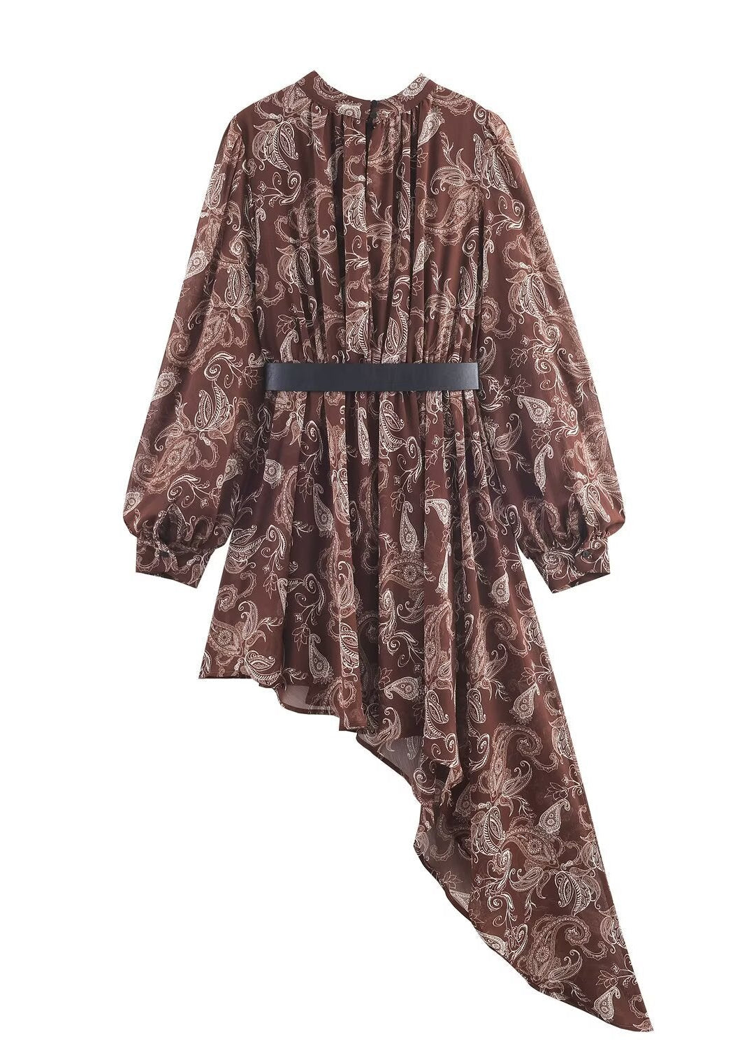 Brown Paisley High-Low Shirt Dress