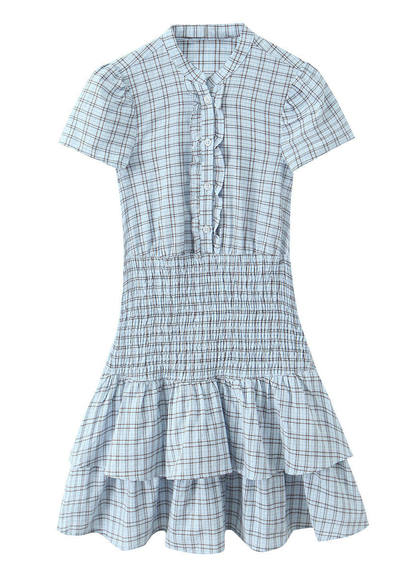 Fresh Plaid Layered Blue Gingham Ruffle Tiered Mini Dress