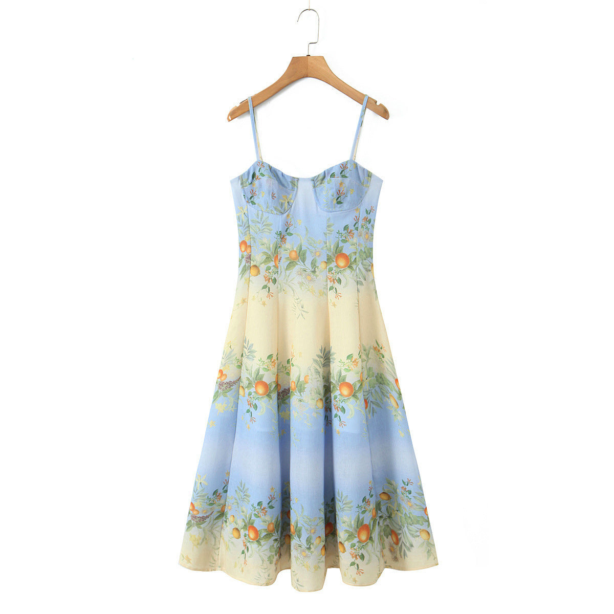 Boho Fruit Print Sundress in Blue Sky Gradient