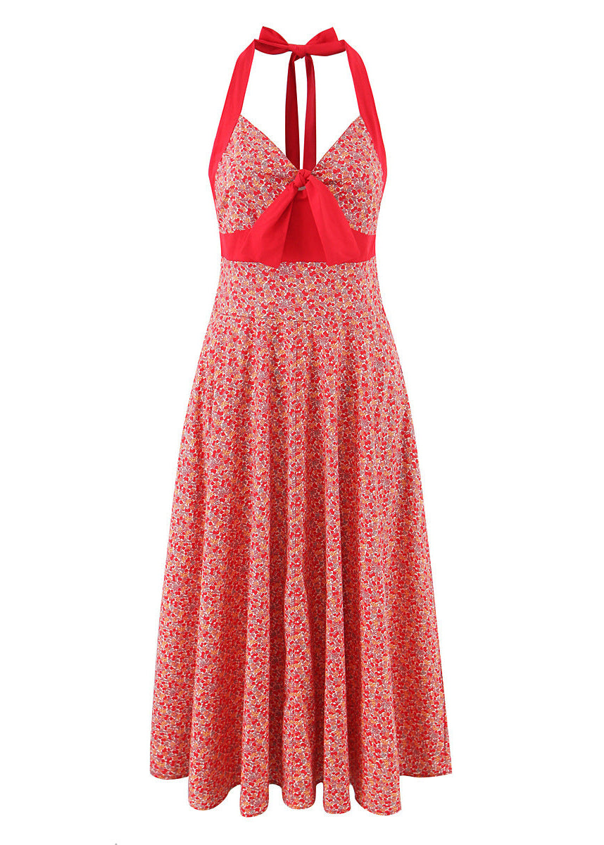 Red Floral Halter Midi Dress
