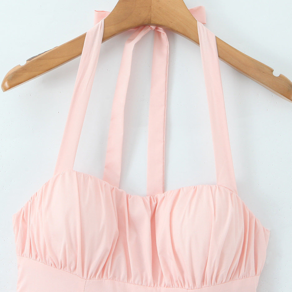 Boho Princess Blush Pink Halter Corset Maxi Dress