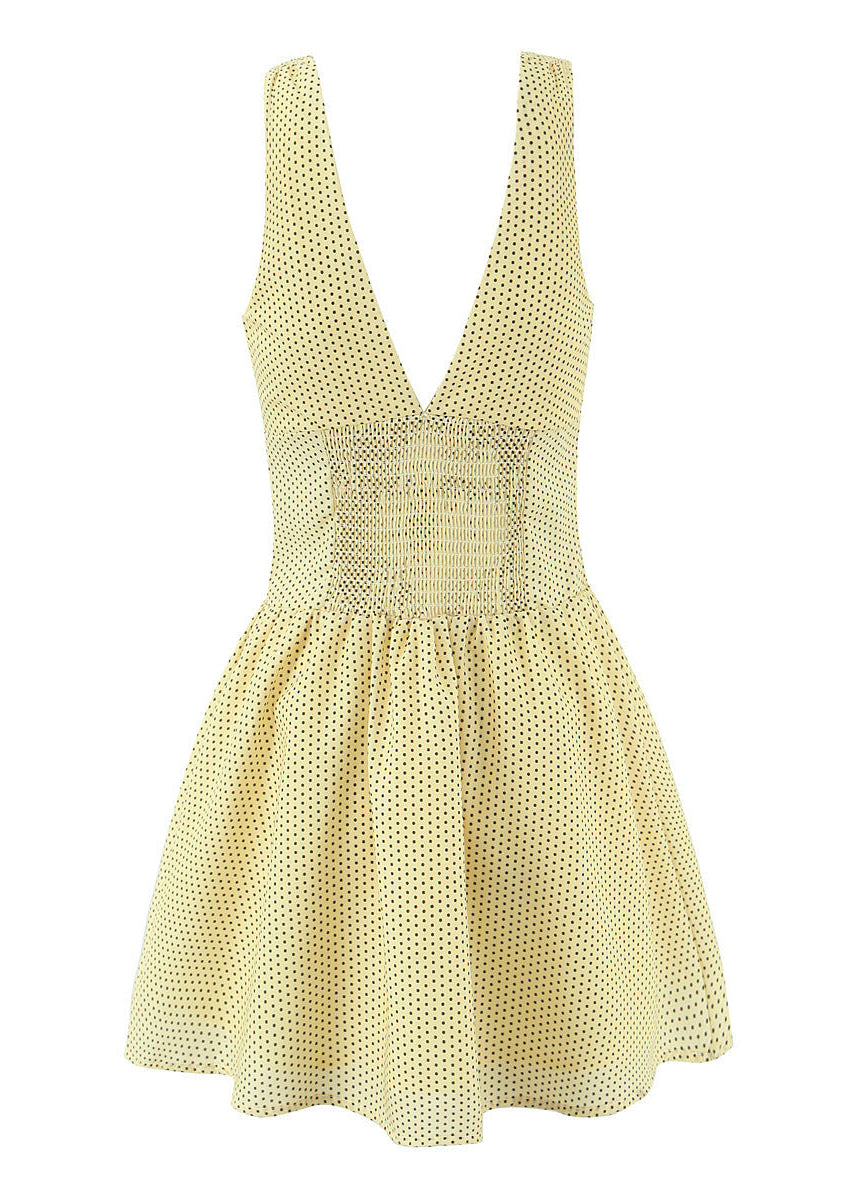 Romantic Lemon Polka Dot Lace Plunge Halter Mini Dress