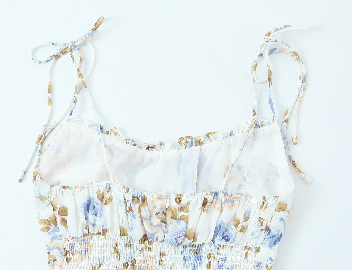 Boho Floral Fairy Sundress in White with Blossom Print