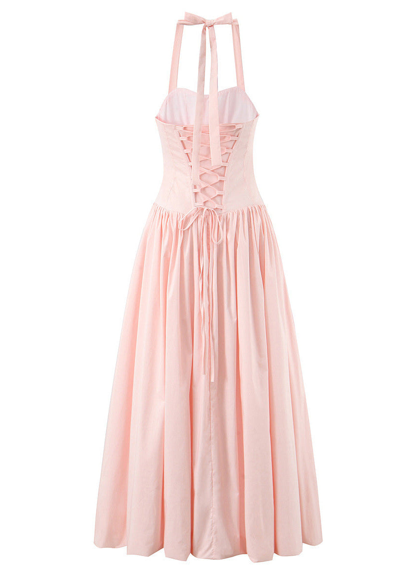 Boho Princess Blush Pink Halter Corset Maxi Dress