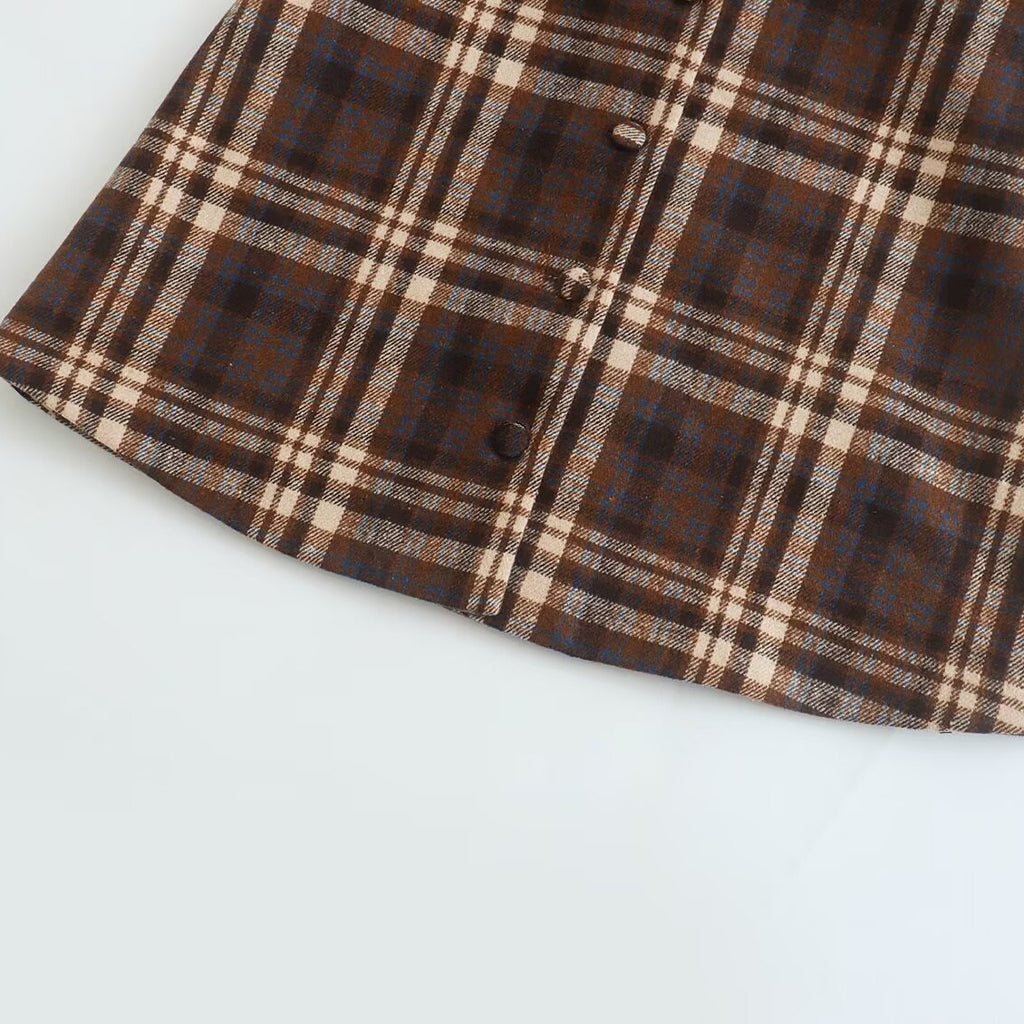 Brown Plaid Button-Front Mini Dress
