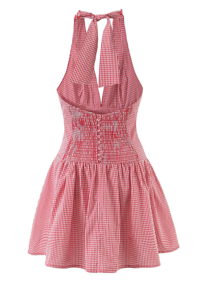 Coquette Boho Plunge Bow-Tie Sundress in Classic Picnic Check