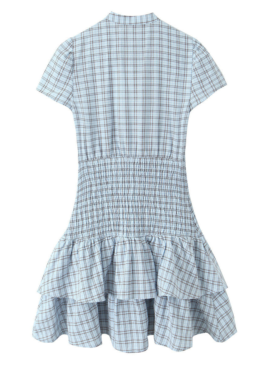 Fresh Plaid Layered Blue Gingham Ruffle Tiered Mini Dress