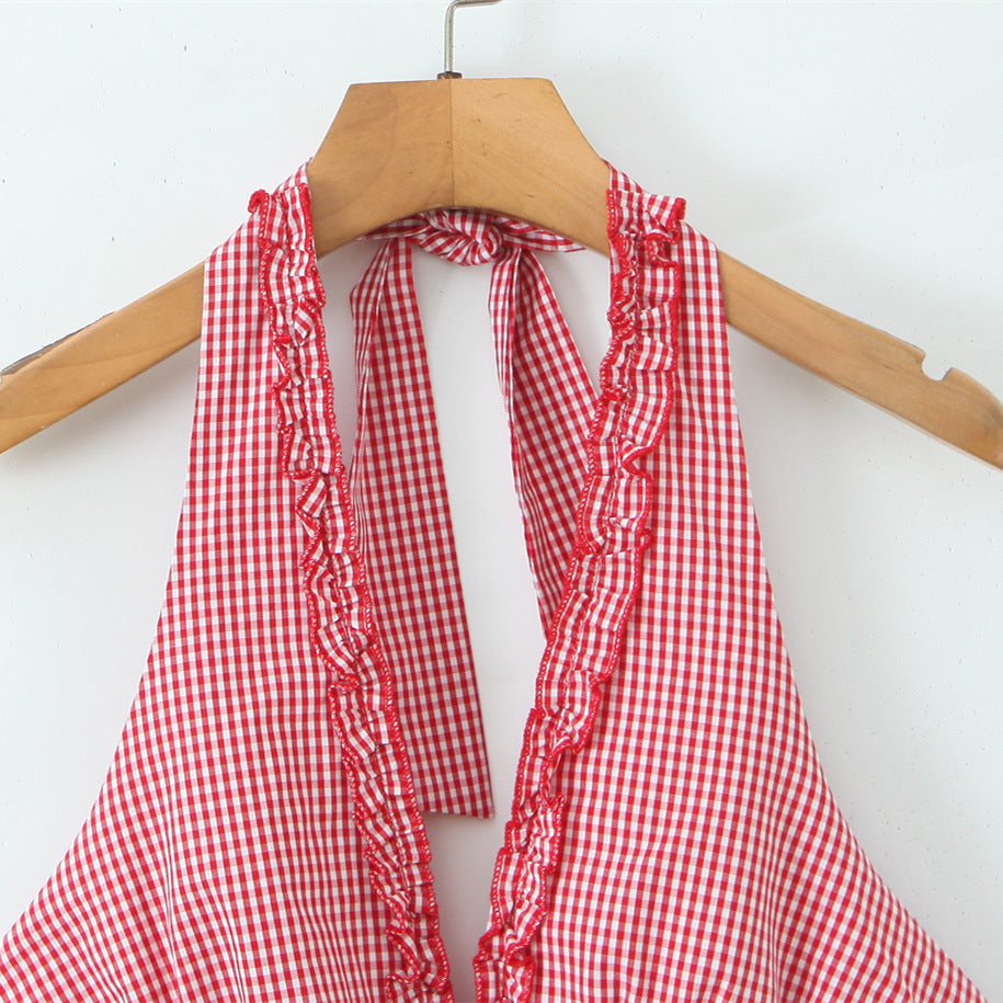 Coquette Boho Plunge Bow-Tie Sundress in Classic Picnic Check