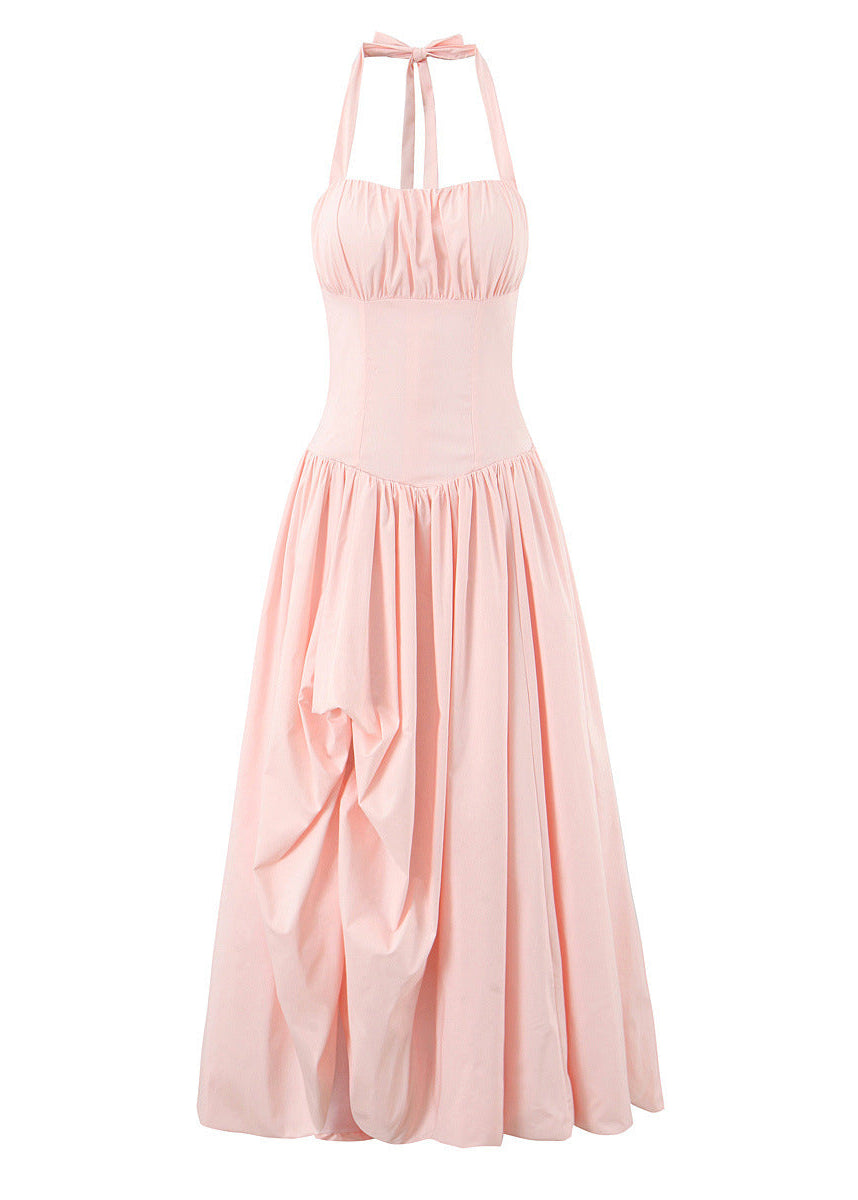 Boho Princess Blush Pink Halter Corset Maxi Dress