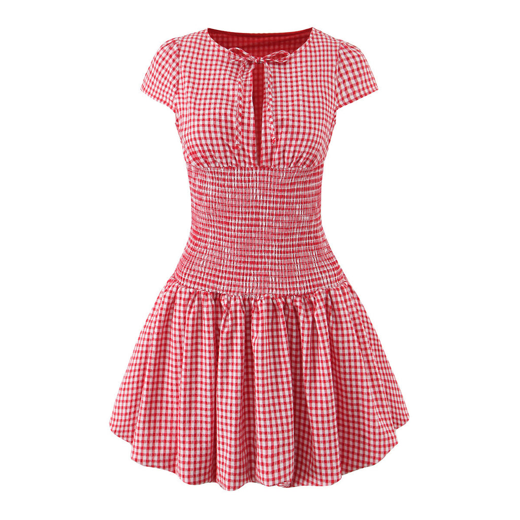 Boho Shirred Bow-Front Sundress in Classic Check