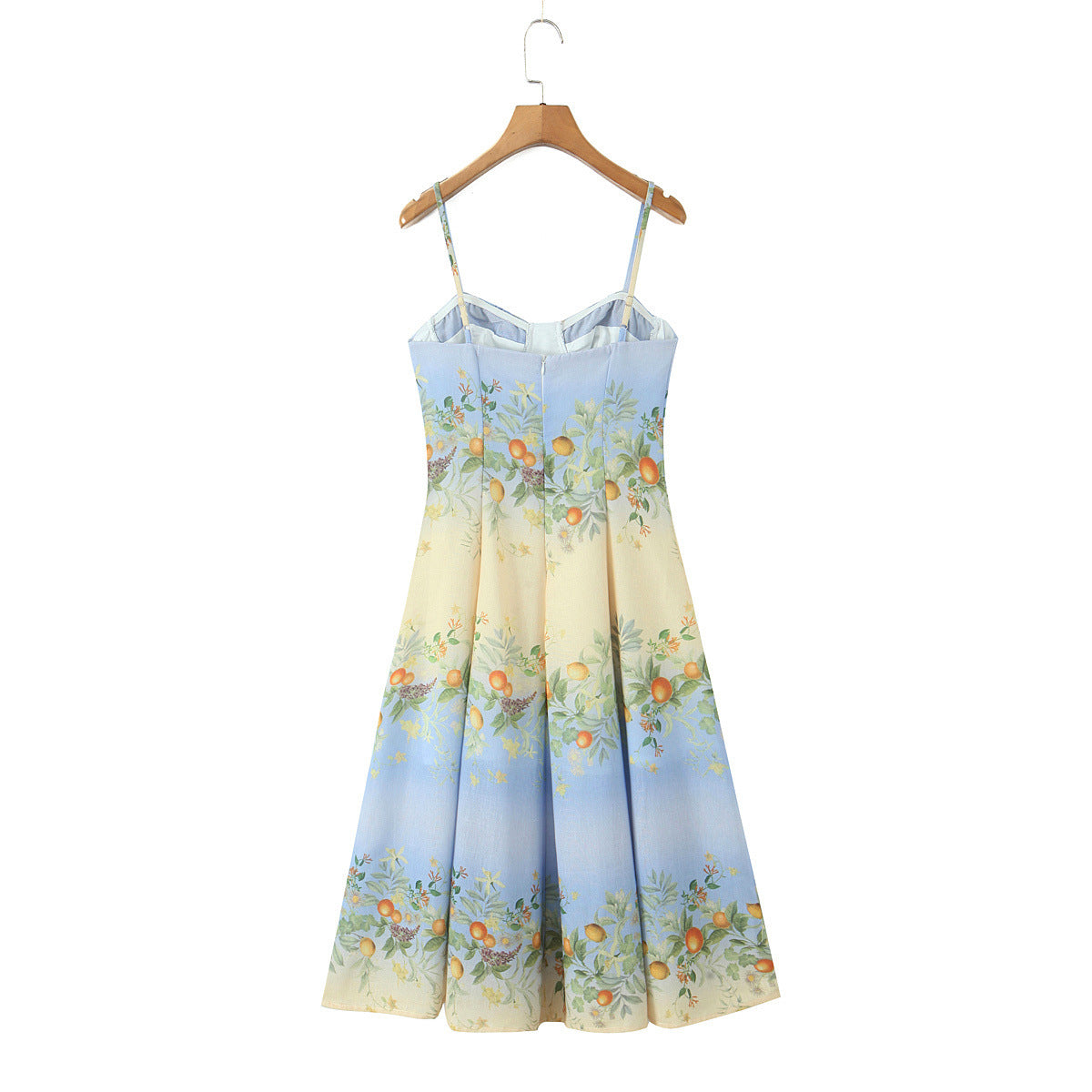 Boho Fruit Print Sundress in Blue Sky Gradient