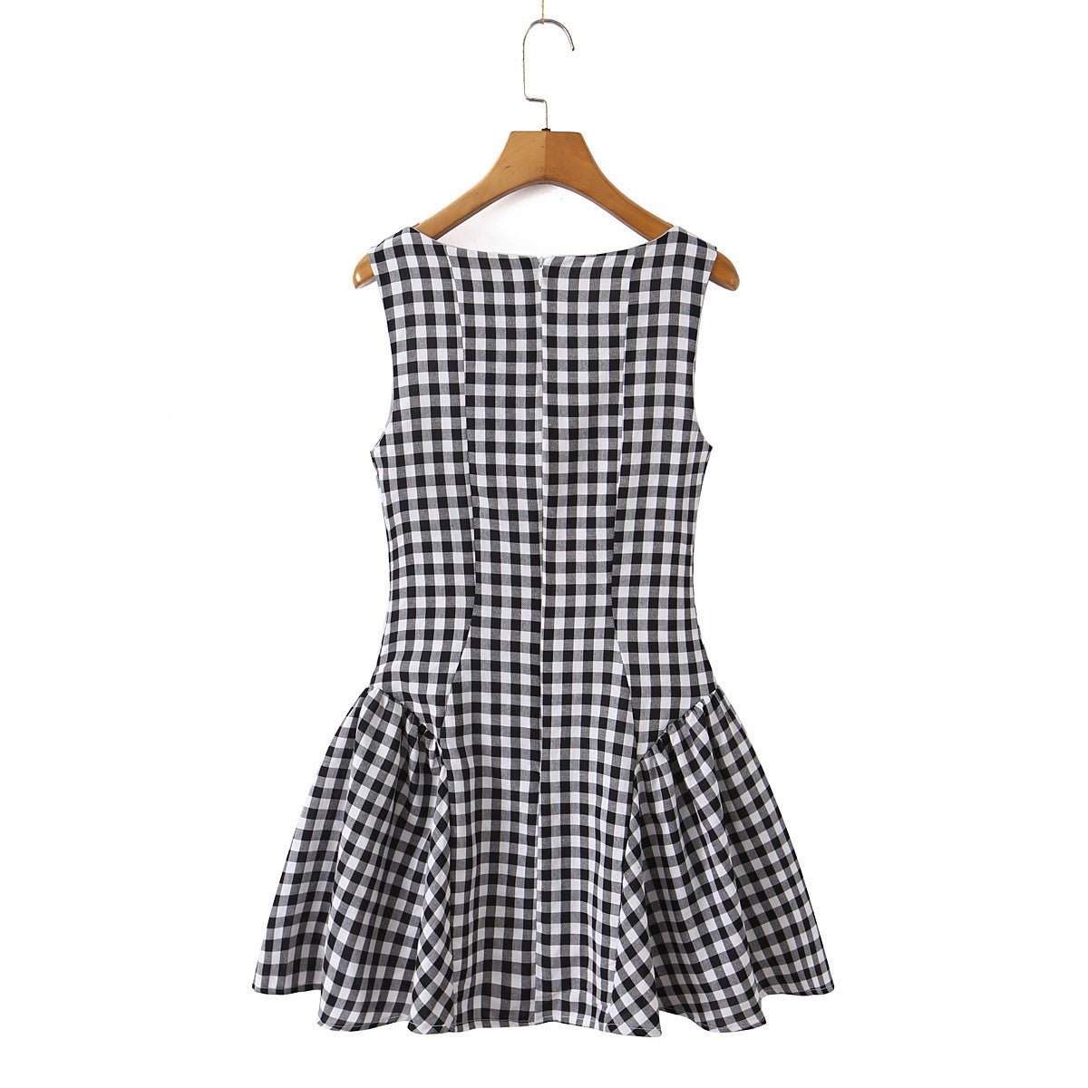 Gingham Boho Bow-Tie Neck Ruffle Hem Sundress in Red/White or Black/White Check