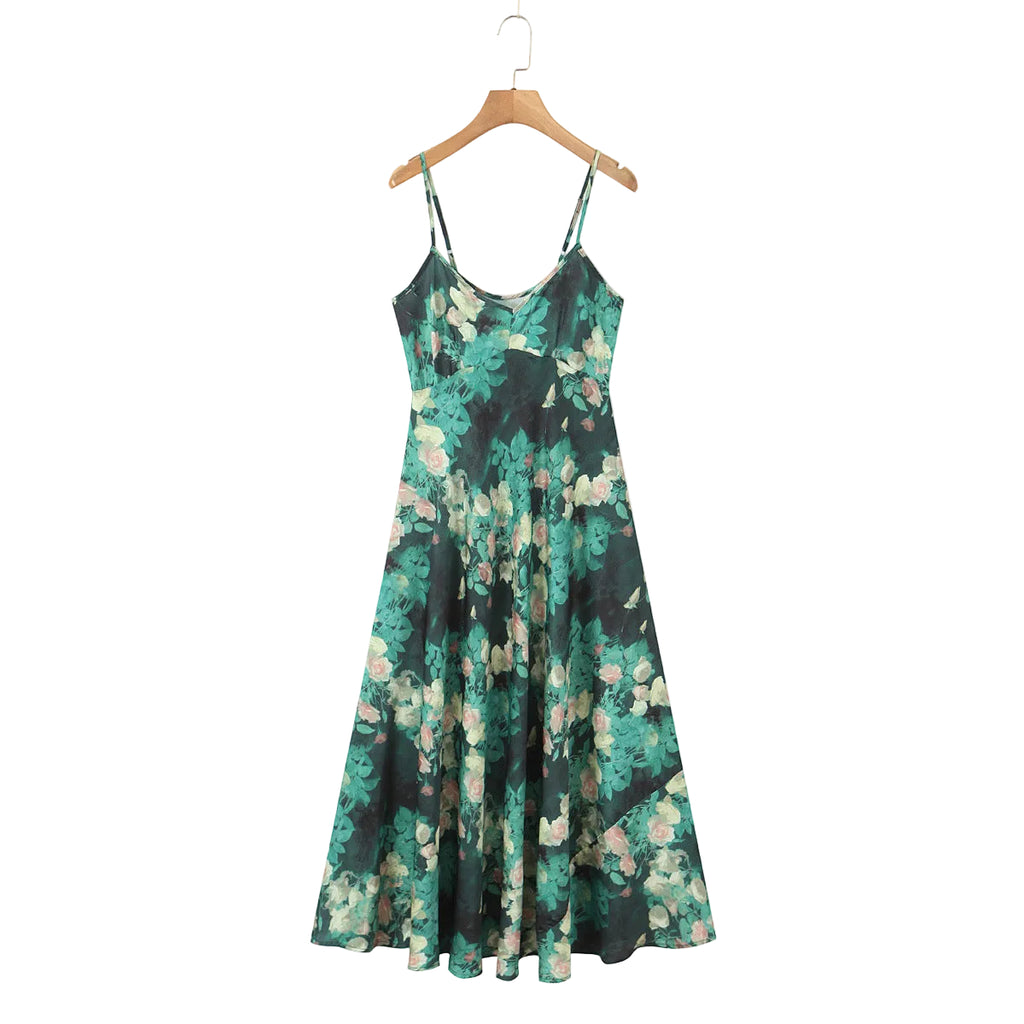 Emerald Rose Floral Slip Maxi Dress
