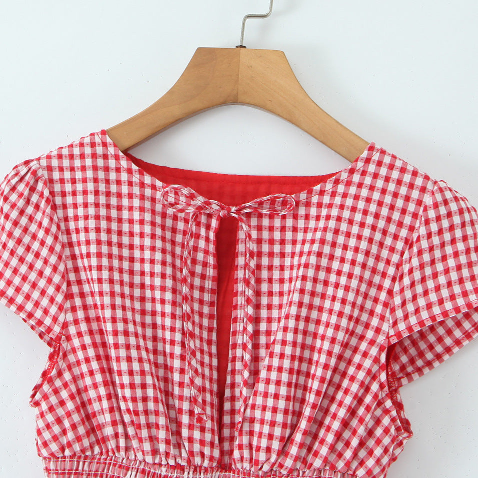 Boho Shirred Bow-Front Sundress in Classic Check