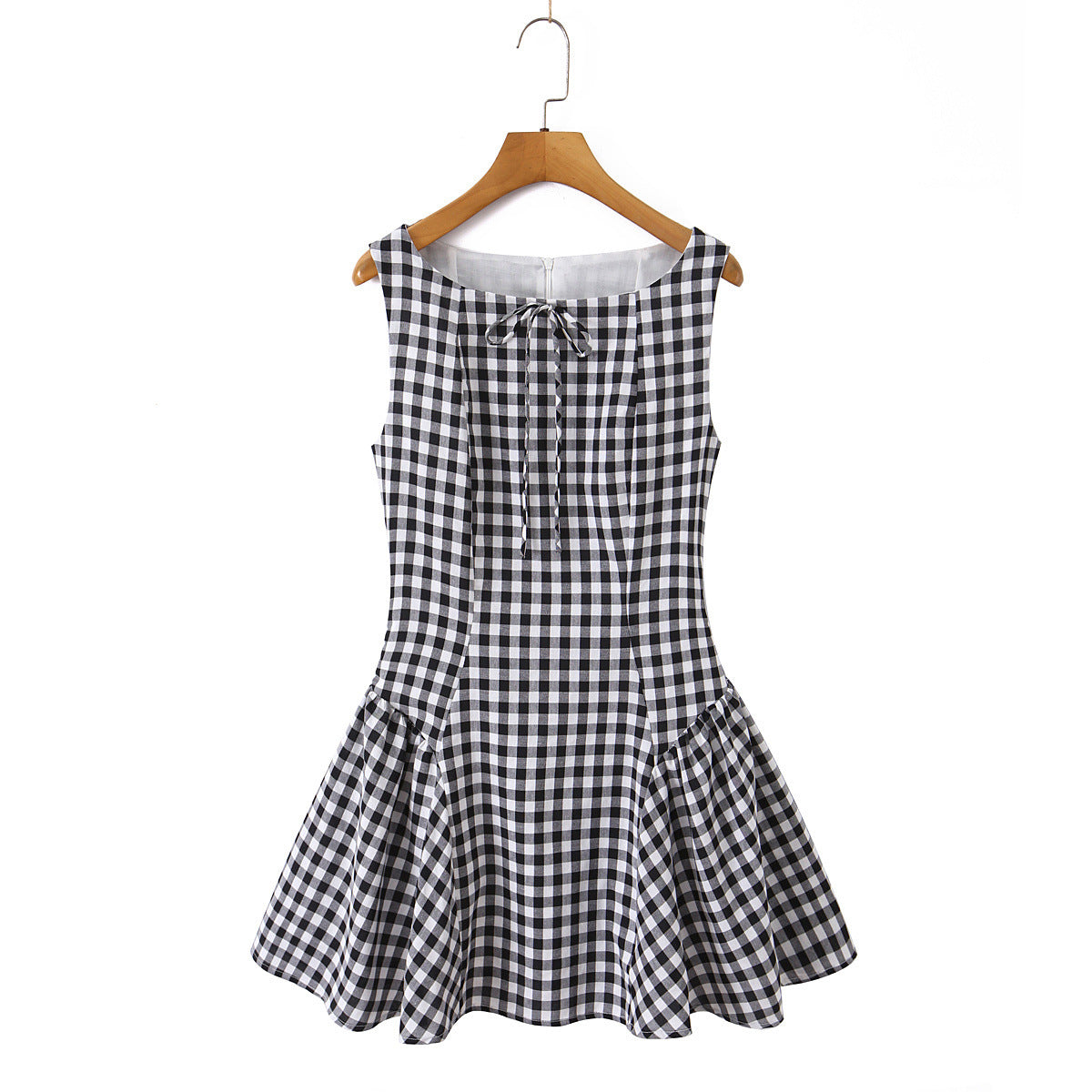 Gingham Boho Bow-Tie Neck Ruffle Hem Sundress in Red/White or Black/White Check