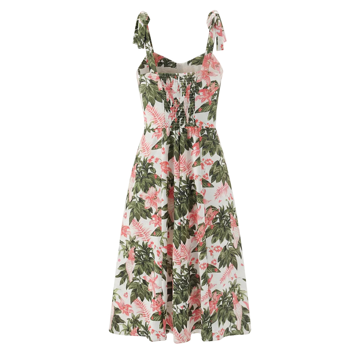 Boho Tie-Shoulder Sundress in White Lily Blossom Print