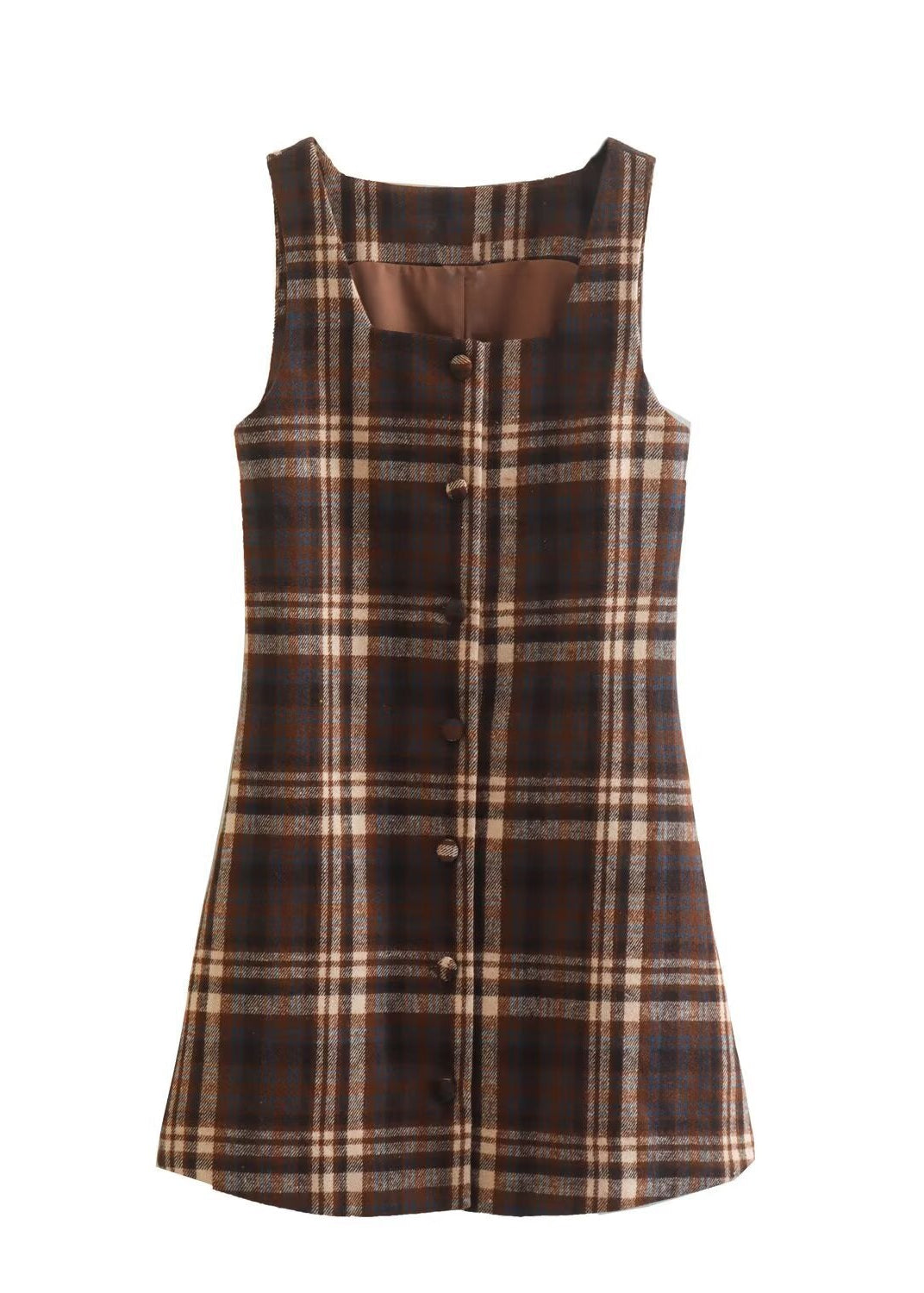 Brown Plaid Button-Front Mini Dress