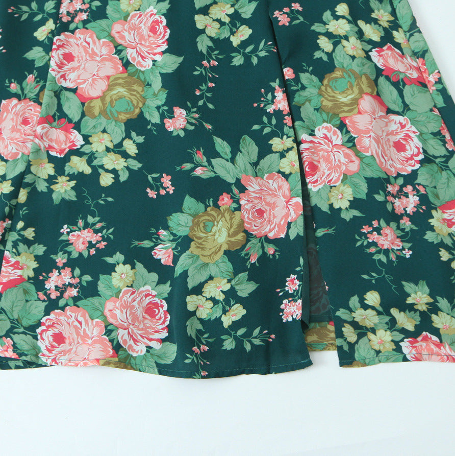 Emerald Rose Floral Tie-Strap Midi Dress