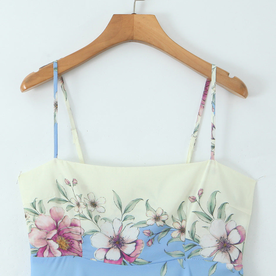 Boho Slip Sundress in Blue Mint Gradient with Blossom Print