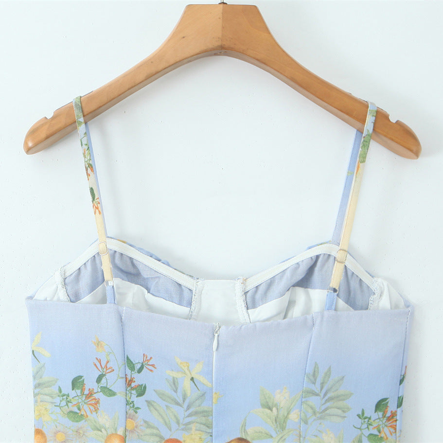 Boho Fruit Print Sundress in Blue Sky Gradient