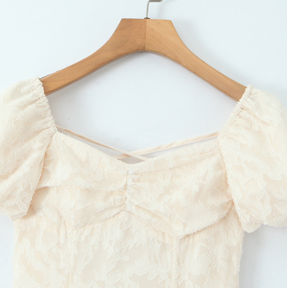 Cream Lace Puff Sleeve Midi Dress