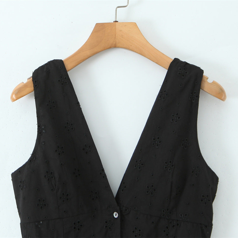 Black Broderie Anglaise Plunge Mini Dress
