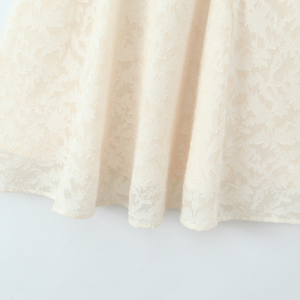 Cream Lace Puff Sleeve Midi Dress