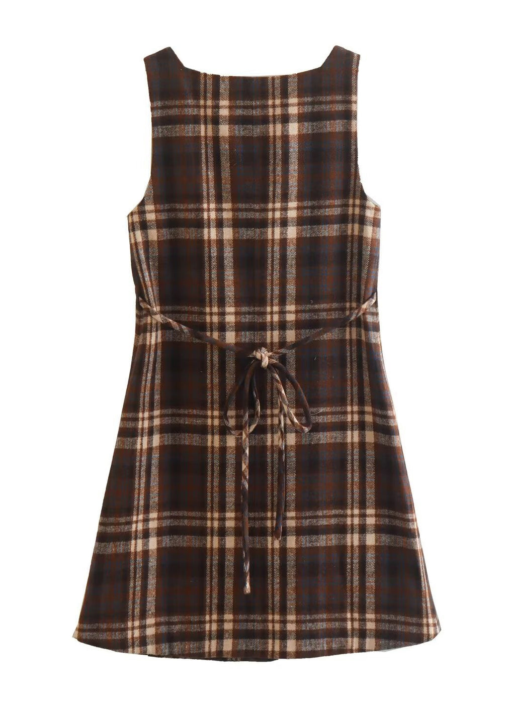 Brown Plaid Button-Front Mini Dress