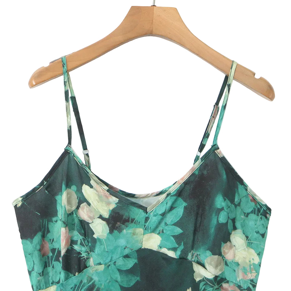 Emerald Rose Floral Slip Maxi Dress