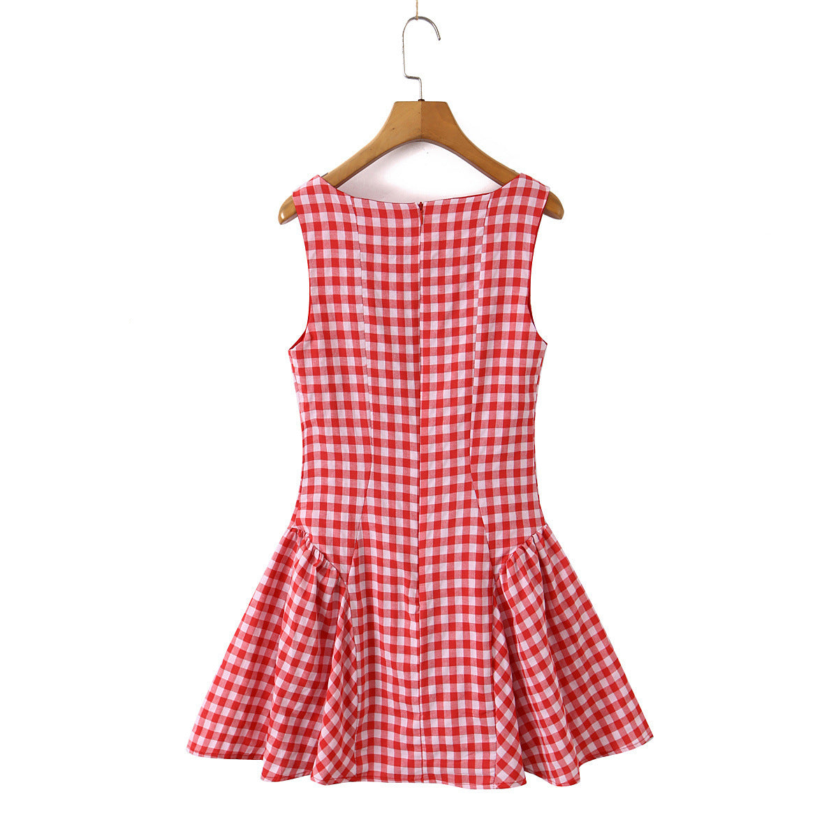 Gingham Boho Bow-Tie Neck Ruffle Hem Sundress in Red/White or Black/White Check