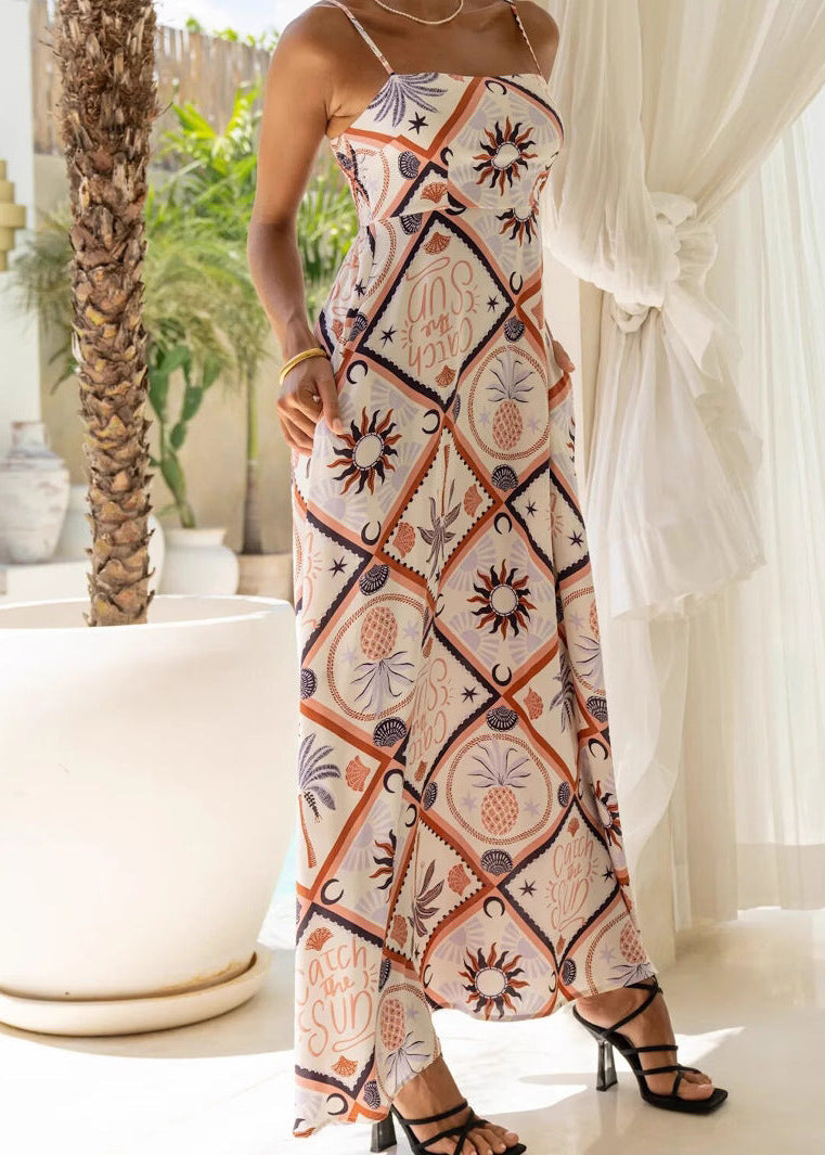 Cream Butterfly Floral Smocked Maxi Sun Dress